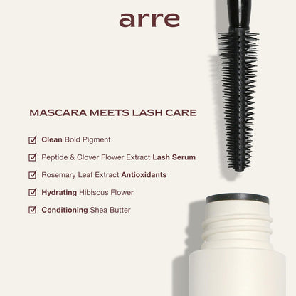 Arre Beauty Tubing Mascara - Lengthening Formula with Peptide Infused Lash Serum - Smudge-Proof, Warm Water Removal, Sensitive Eye Safe - Glossy Jet Black (Ace High) Avelisse