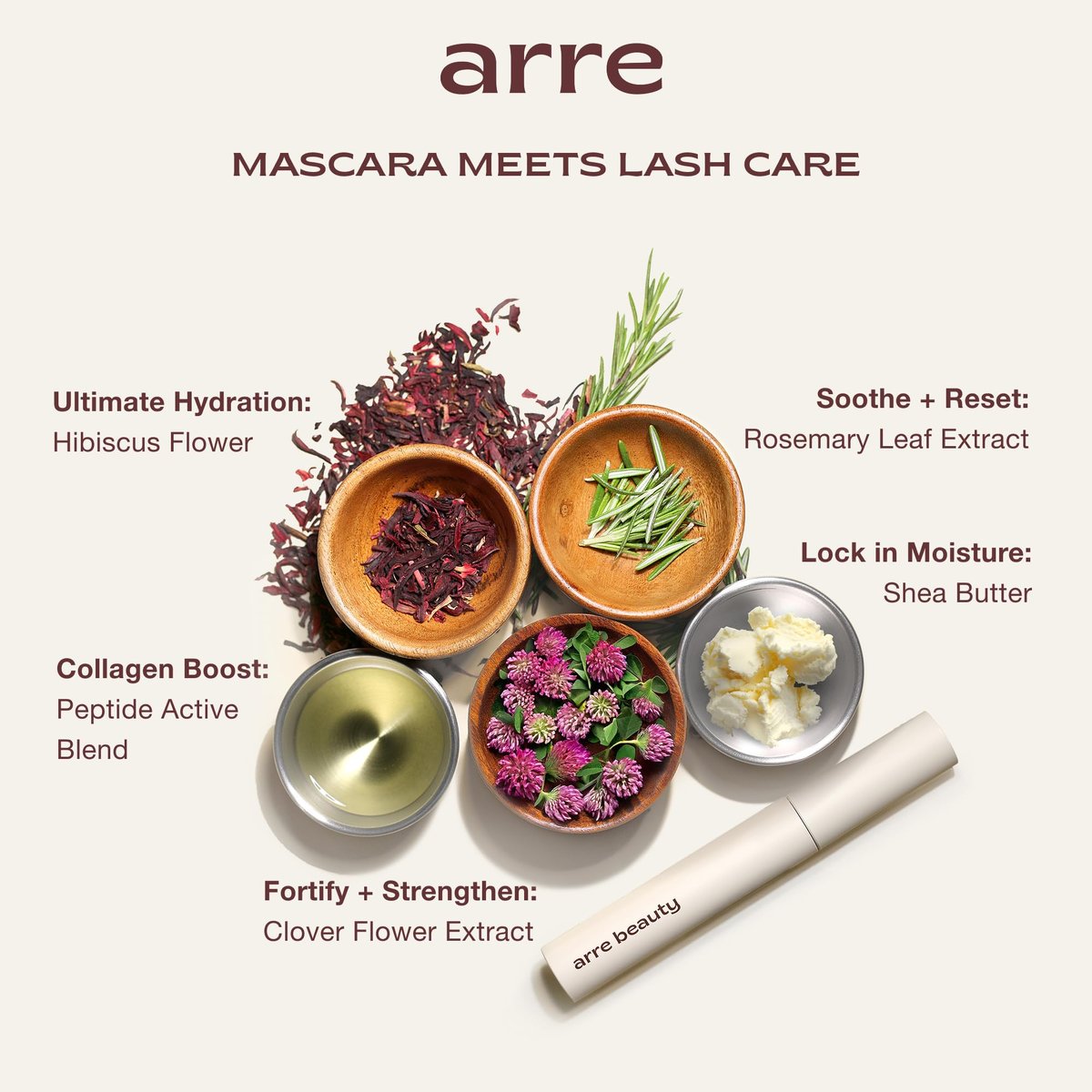 Arre Beauty Tubing Mascara - Lengthening Formula with Peptide Infused Lash Serum - Smudge-Proof, Warm Water Removal, Sensitive Eye Safe - Glossy Jet Black (Ace High) Avelisse