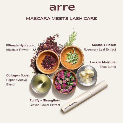 Arre Beauty Tubing Mascara - Lengthening Formula with Peptide Infused Lash Serum - Smudge-Proof, Warm Water Removal, Sensitive Eye Safe - Glossy Jet Black (Ace High) Avelisse