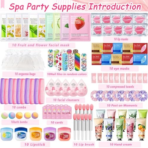 140 PCS Spa Party Supplies for Women: Ultimate Sleepover Spa Party Favors with Face Masks, Lip Balm, Bath Bombs & More Avelisse