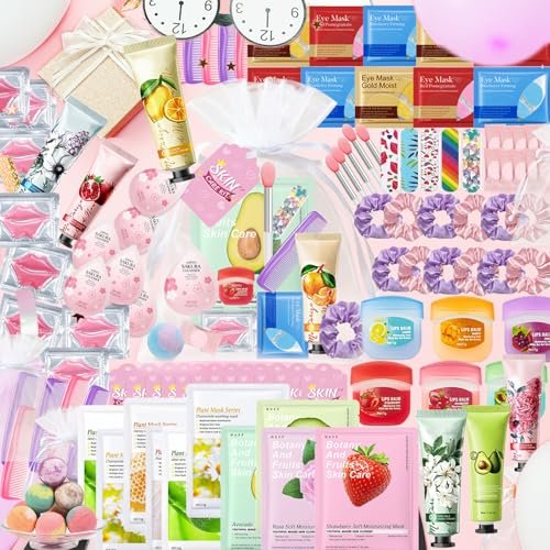 140 PCS Spa Party Supplies for Women: Ultimate Sleepover Spa Party Favors with Face Masks, Lip Balm, Bath Bombs & More Avelisse