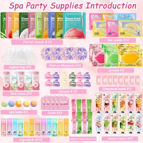 FOCone 156 PCS Spa Party Supplies for Women - Face Masks, Lip Balm, Under Eye Patches - Bridal, Wedding, Birthday, Sleepover Party Favors Kit Avelisse