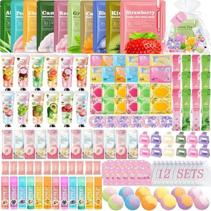 FOCone 156 PCS Spa Party Supplies for Women - Face Masks, Lip Balm, Under Eye Patches - Bridal, Wedding, Birthday, Sleepover Party Favors Kit Avelisse