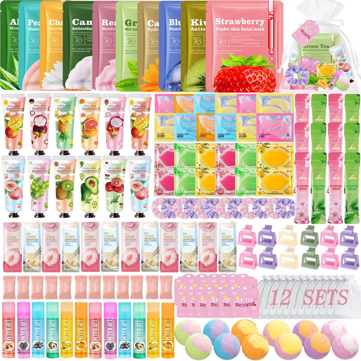 FOCone 156 PCS Spa Party Supplies for Women - Face Masks, Lip Balm, Under Eye Patches - Bridal, Wedding, Birthday, Sleepover Party Favors Kit Avelisse