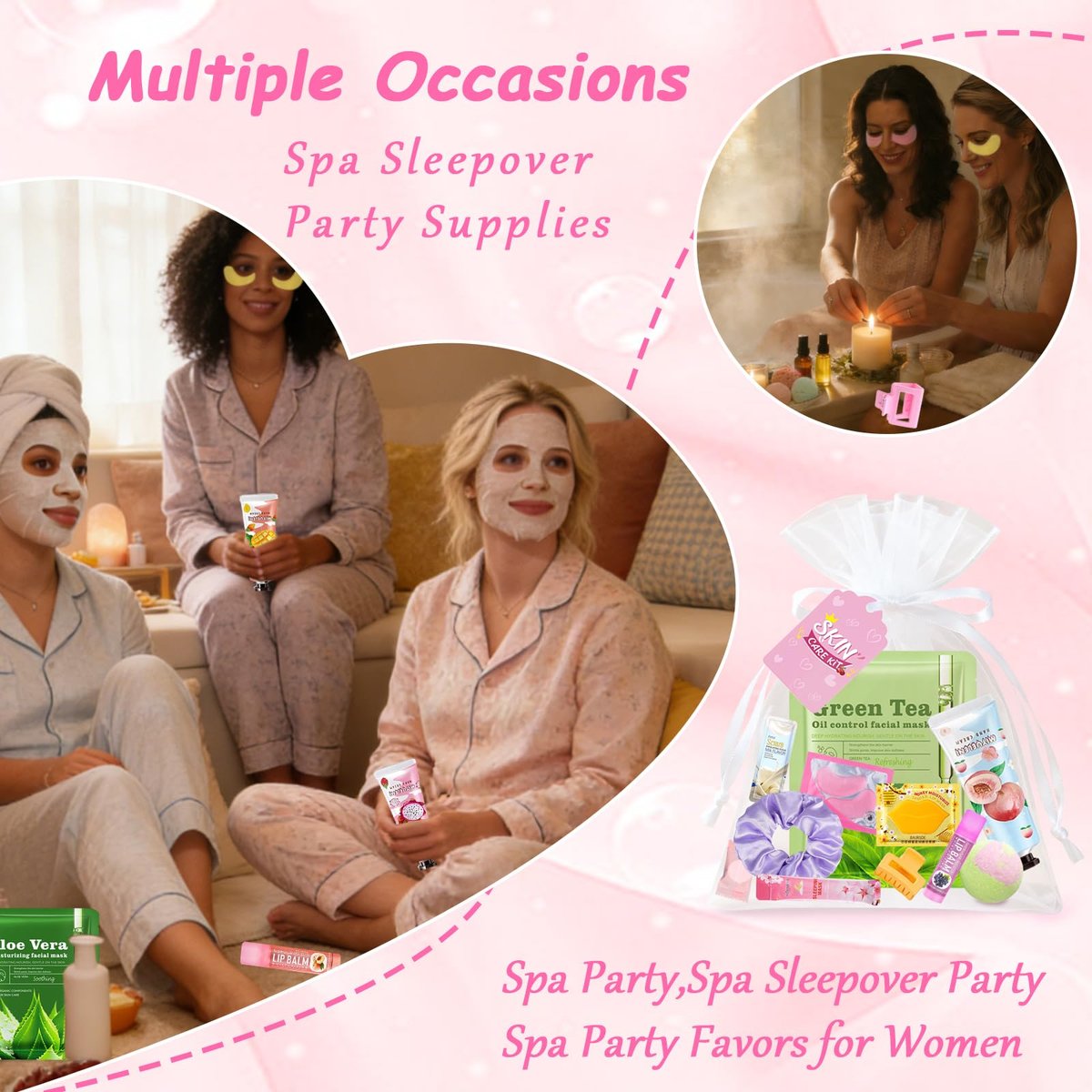 FOCone 156 PCS Spa Party Supplies for Women - Face Masks, Lip Balm, Under Eye Patches - Bridal, Wedding, Birthday, Sleepover Party Favors Kit Avelisse