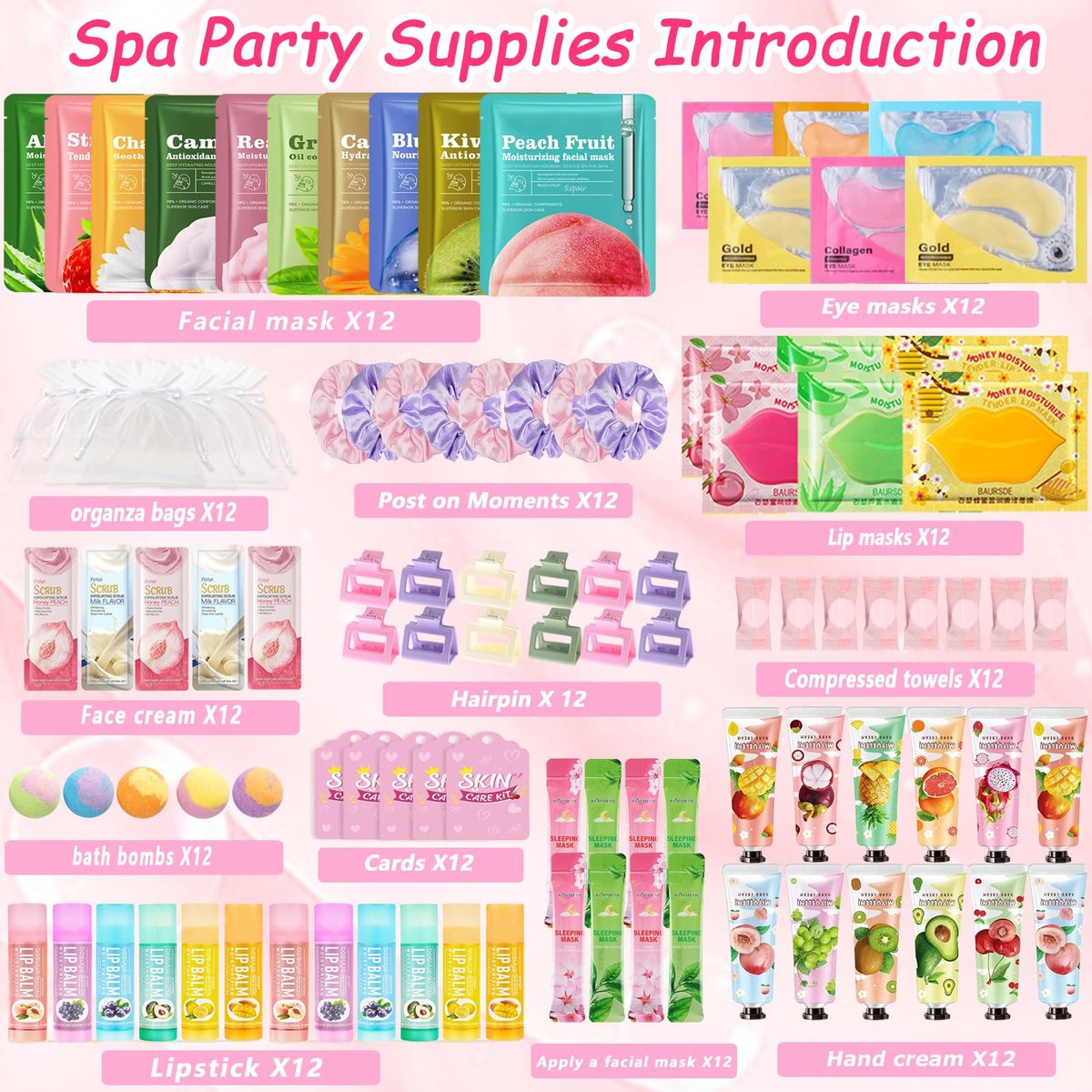 FOCone 156 PCS Spa Party Supplies for Women - Face Masks, Lip Balm, Under Eye Patches - Bridal, Wedding, Birthday, Sleepover Party Favors Kit Avelisse