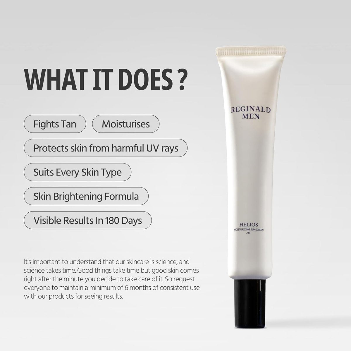Reginald Men Helios Moisturizing Sunscreen AM SPF 50+ PA++++ - Daily Face & Body Sun Protection, 1.76 oz Avelisse