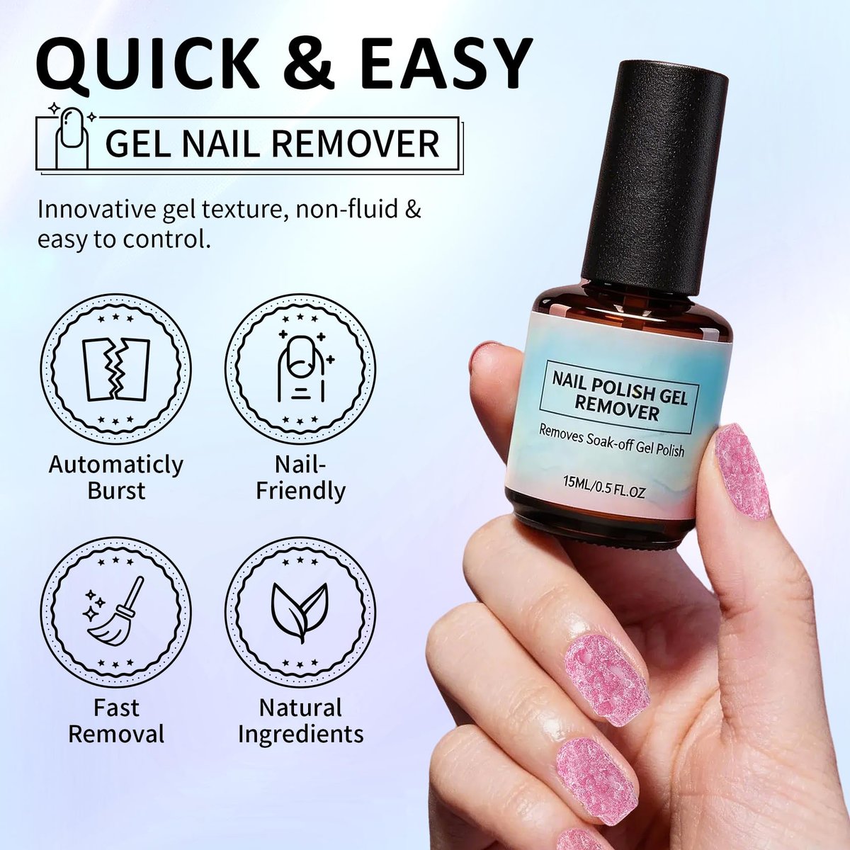 UAOE Gel Nail Remover Kit – Magic Gel Remover for Nails, Professional Gel Polish Remover, No Soaking or Wrapping, Quick & Easy Removal (15ml) - görsel 3