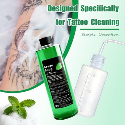 Sotica Green Soap Tattoo 8.5oz with Squeeze Bottle Set - Vegan & Gentle Tattoo Aftercare Green Soap for Tattooing & Piercing, Tattoo Cleaning Supplies (250ml) Avelisse