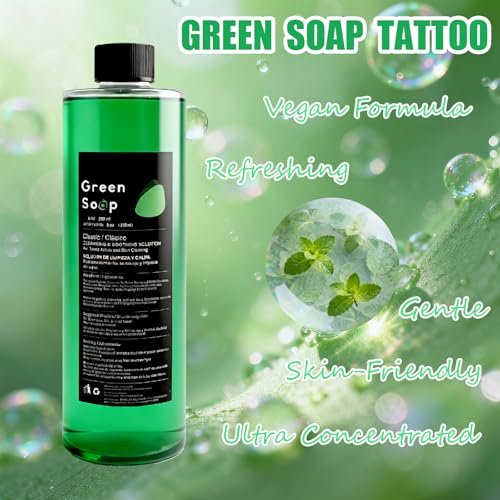 Sotica Green Soap Tattoo 8.5oz with Squeeze Bottle Set - Vegan & Gentle Tattoo Aftercare Green Soap for Tattooing & Piercing, Tattoo Cleaning Supplies (250ml) Avelisse
