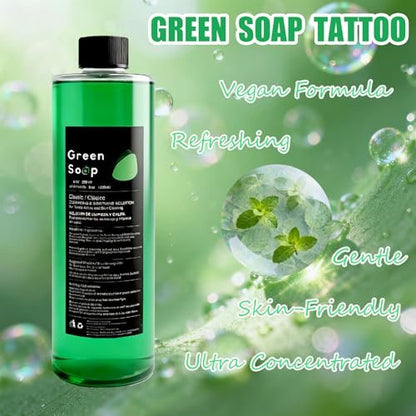 Sotica Green Soap Tattoo 8.5oz with Squeeze Bottle Set - Vegan & Gentle Tattoo Aftercare Green Soap for Tattooing & Piercing, Tattoo Cleaning Supplies (250ml) Avelisse