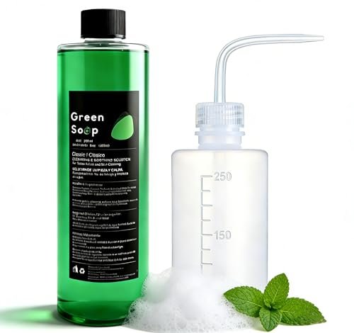 Sotica Green Soap Tattoo 8.5oz with Squeeze Bottle Set - Vegan & Gentle Tattoo Aftercare Green Soap for Tattooing & Piercing, Tattoo Cleaning Supplies (250ml) Avelisse