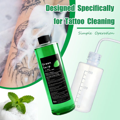 Sotica Green Soap Tattoo 8.5oz with Squeeze Bottle Set - Vegan & Gentle Tattoo Aftercare Green Soap for Tattooing & Piercing, Tattoo Cleaning Supplies (250ml) Avelisse