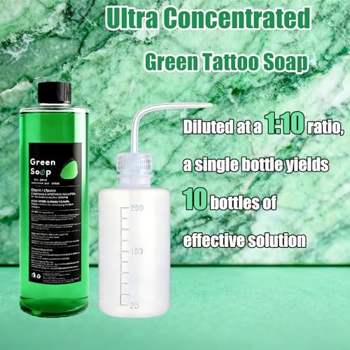 Sotica Green Soap Tattoo 8.5oz with Squeeze Bottle Set - Vegan & Gentle Tattoo Aftercare Green Soap for Tattooing & Piercing, Tattoo Cleaning Supplies (250ml) Avelisse