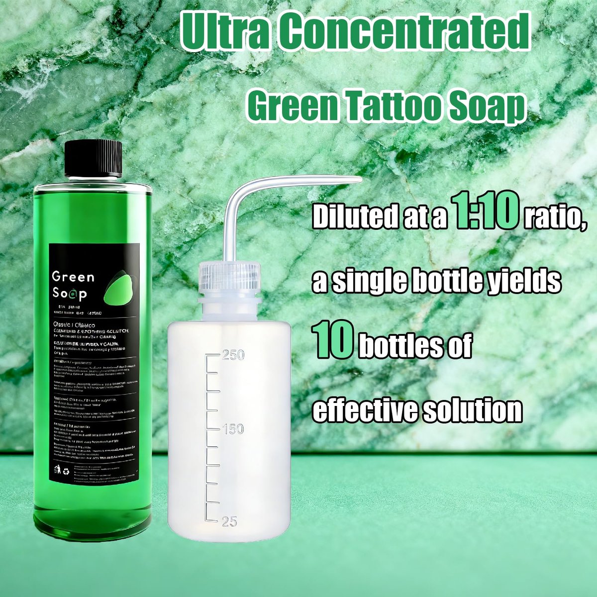 Sotica Green Soap Tattoo 8.5oz with Squeeze Bottle Set - Vegan & Gentle Tattoo Aftercare Green Soap for Tattooing & Piercing, Tattoo Cleaning Supplies (250ml) Avelisse