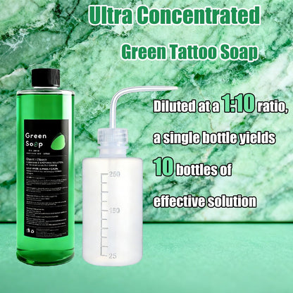 Sotica Green Soap Tattoo 8.5oz with Squeeze Bottle Set - Vegan & Gentle Tattoo Aftercare Green Soap for Tattooing & Piercing, Tattoo Cleaning Supplies (250ml) Avelisse