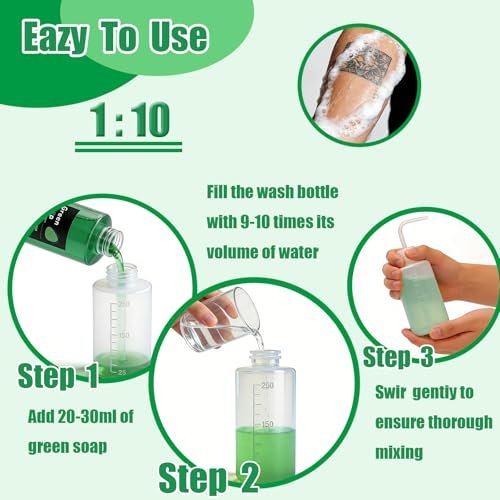 Sotica Green Soap Tattoo 8.5oz with Squeeze Bottle Set - Vegan & Gentle Tattoo Aftercare Green Soap for Tattooing & Piercing, Tattoo Cleaning Supplies (250ml) Avelisse