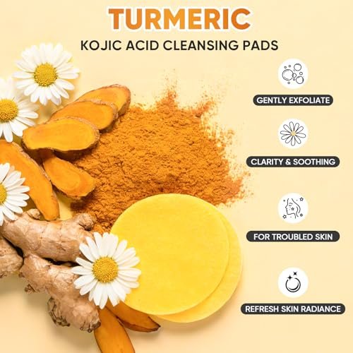 OAKDOLCHE 4-Piece Turmeric Wash Set: Face Wash with Brush, Kojic Acid Soap Bars, Cleansing Pads & Foaming Nets for Deep Facial & Body Cleansing Avelisse