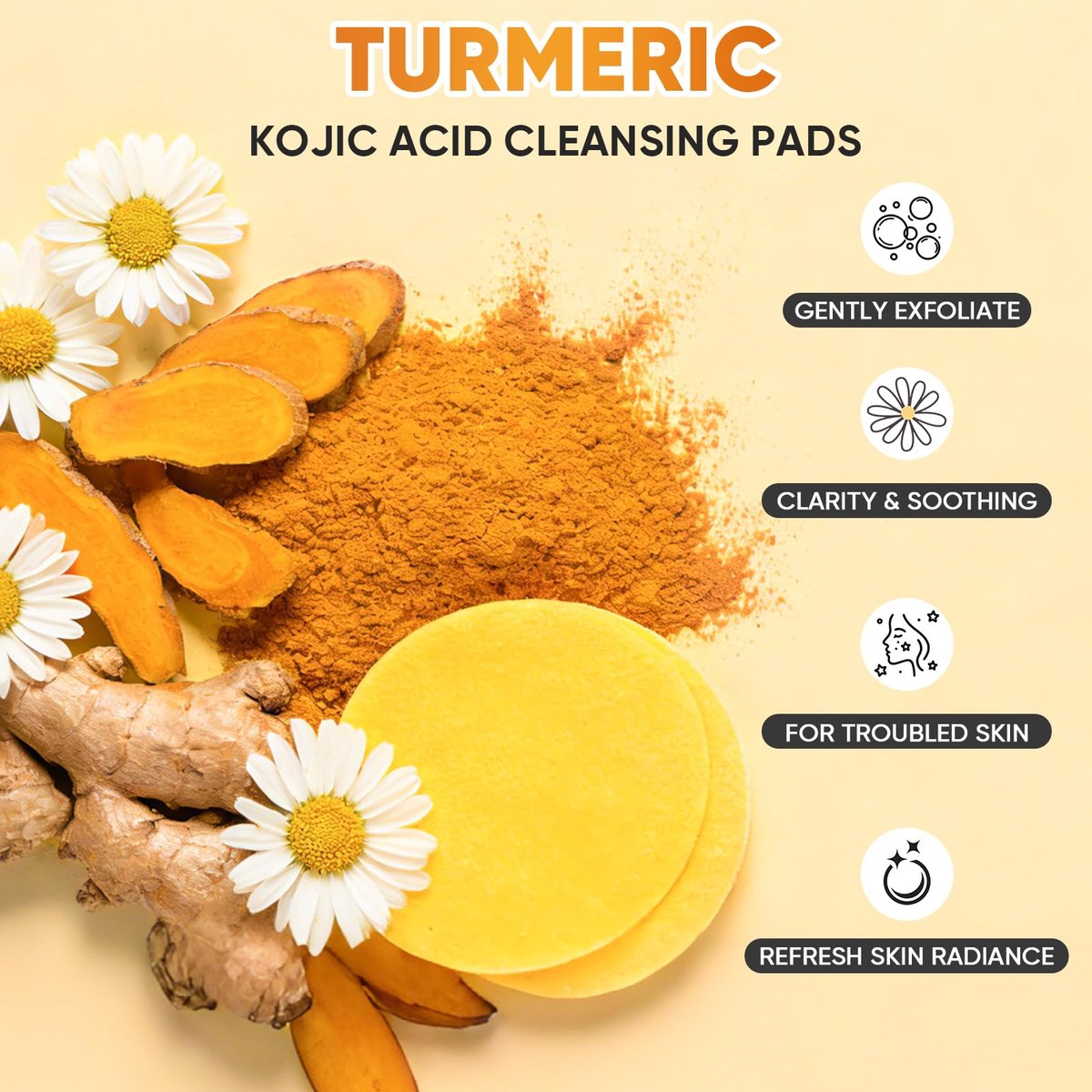 OAKDOLCHE 4-Piece Turmeric Wash Set: Face Wash with Brush, Kojic Acid Soap Bars, Cleansing Pads & Foaming Nets for Deep Facial & Body Cleansing Avelisse