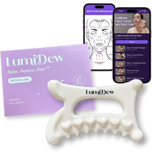 LumiDew Ceramic Guasha Tool for Face & Body - Lymphatic Drainage Massager, Face Sculpting Tool, Jawline Shaper & Double Chin Reducer - Self Care Gifts Avelisse