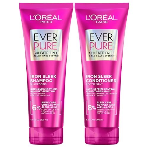 L'Oreal Paris EverPure Sulfate Free Iron Sleek Smoothing Shampoo and Conditioner Set - Frizz Control & Humidity-Resistant Formula with Alpha-Acids, 6.8 Fl Oz Each - görsel 2