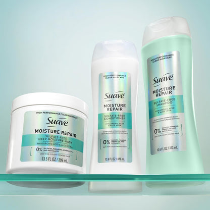 Suave Moisture Repair Conditioner, Sulfate-Free, Restored Moisture with Every Wash, Safe for Color Treated Hair, 12.6 oz