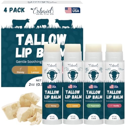 Beef Tallow Lip Balm – Natural Tallow Beeswax Chapstick – Hydrating Grass Fed Beef Tallow Honey Balm Lip Care – Soothes Chapped Dry Sensitive Lips – Long Lasting Vitamin Rich USA-Made Variety Pack Avelisse