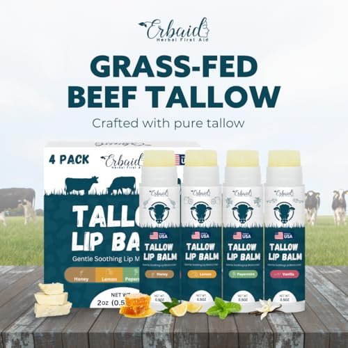 Beef Tallow Lip Balm – Natural Tallow Beeswax Chapstick – Hydrating Grass Fed Beef Tallow Honey Balm Lip Care – Soothes Chapped Dry Sensitive Lips – Long Lasting Vitamin Rich USA-Made Variety Pack Avelisse