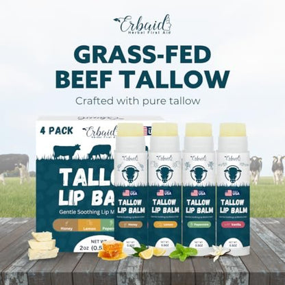 Beef Tallow Lip Balm – Natural Tallow Beeswax Chapstick – Hydrating Grass Fed Beef Tallow Honey Balm Lip Care – Soothes Chapped Dry Sensitive Lips – Long Lasting Vitamin Rich USA-Made Variety Pack Avelisse