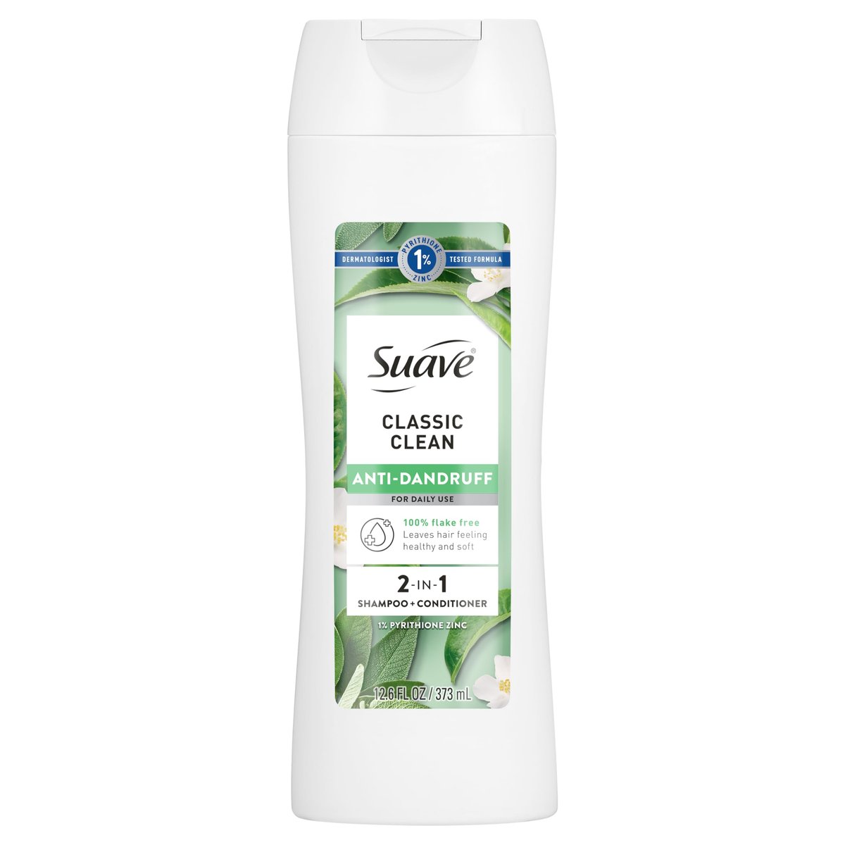 Suave Anti Dandruff 2-in-1 Shampoo & Conditioner for Women, Classic Clean, 1% Pyrithione Zinc Dandruff Treatment, Controls Flakes, Itch & Dry Scalp, 12.6 FL OZ - görsel 1