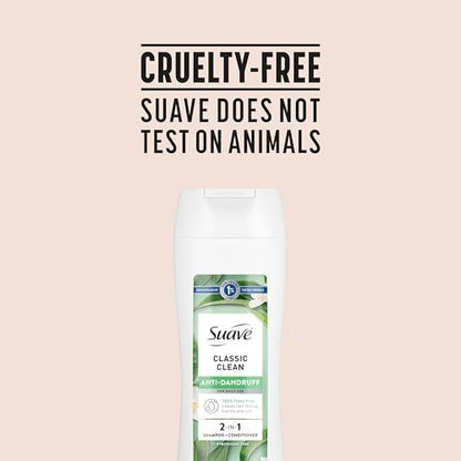 Suave Anti Dandruff 2-in-1 Shampoo & Conditioner for Women, Classic Clean, 1% Pyrithione Zinc Dandruff Treatment, Controls Flakes, Itch & Dry Scalp, 12.6 FL OZ
