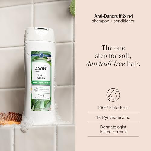 Suave Anti Dandruff 2-in-1 Shampoo & Conditioner for Women, Classic Clean, 1% Pyrithione Zinc Dandruff Treatment, Controls Flakes, Itch & Dry Scalp, 12.6 FL OZ - görsel 4