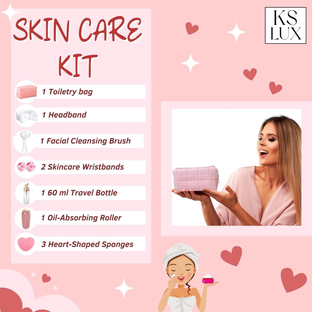 KS LUX Pink Skincare Tools Set for Teens – – Complete Set: Includes a variety of facial accessories such as a – Image 6