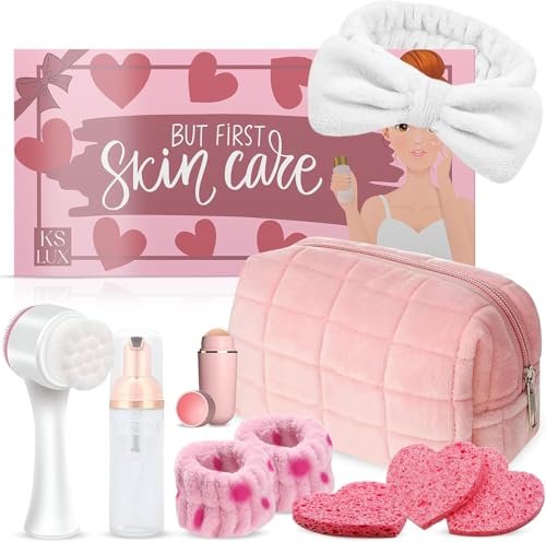 KS LUX Pink Skincare Tools Set for Teens – Cute Face Washing Kit & Beauty Gifts for Tween Girls Avelisse