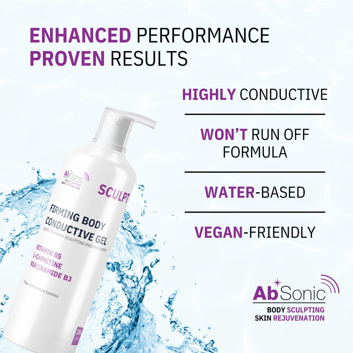 Absonic Sculpt Firming Cavitation Conductive Gel - Toning Gel with L-Carnitine & Vitamin B5 for Body Cavitation, Sculpting & Tightening Devices - 8.5oz - Made in USA Avelisse