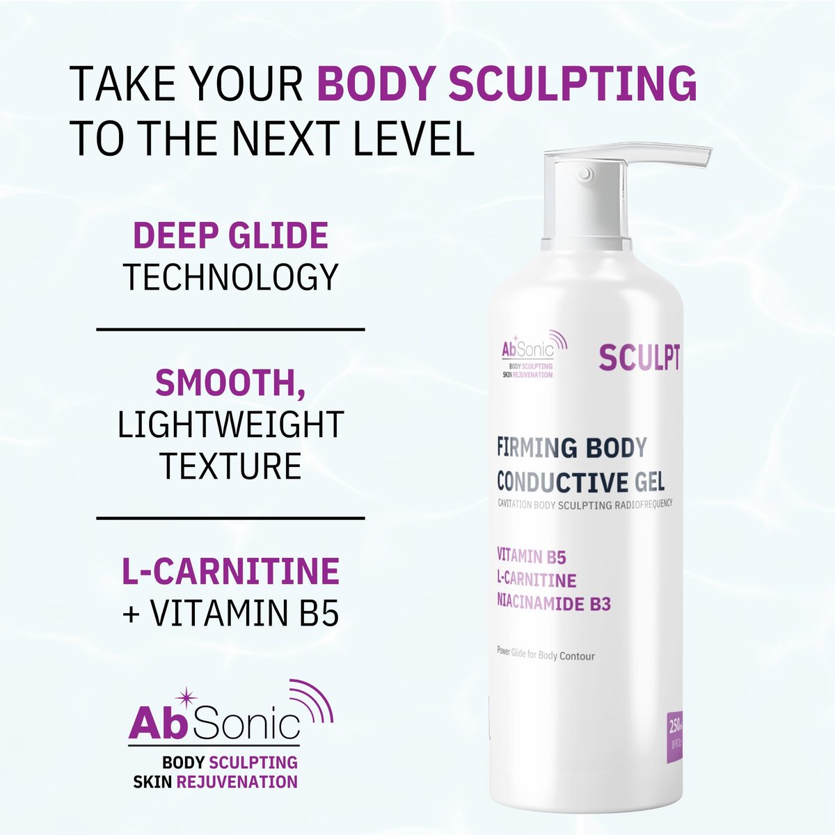Absonic Sculpt Firming Cavitation Conductive Gel - Toning Gel with L-Carnitine & Vitamin B5 for Body Cavitation, Sculpting & Tightening Devices - 8.5oz - Made in USA Avelisse