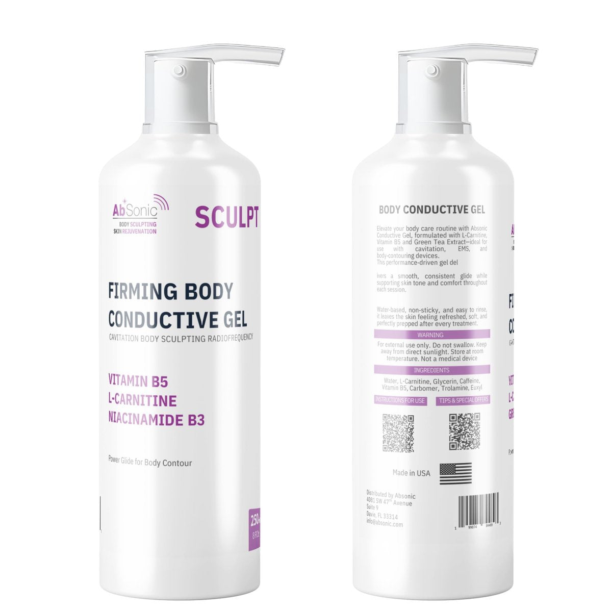 Absonic Sculpt Firming Cavitation Conductive Gel - Toning Gel with L-Carnitine & Vitamin B5 for Body Cavitation, Sculpting & Tightening Devices - 8.5oz - Made in USA Avelisse