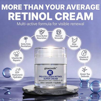 Glowmedik Retinol Cream for Face – Anti-Aging Night Moisturizer with Collagen & Hyaluronic Acid – Deep Wrinkle Repair for Women & Men – Made in USA – 1.7 fl oz Avelisse