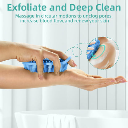 Double-Sided Silicone Body Scrubber 4 Pack – Soft Exfoliating Loofah for Men & Women, Quick Foaming Body Wash Scrubber with Hanging Handle (4 Colors)