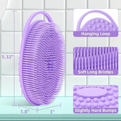 Double-Sided Silicone Body Scrubber 4 Pack – Soft Exfoliating Loofah for Men & Women, Quick Foaming Body Wash Scrubber with Hanging Handle (4 Colors)