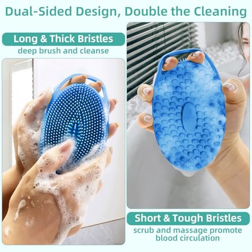 Double-Sided Silicone Body Scrubber 4 Pack – Soft Exfoliating Loofah for Men & Women, Quick Foaming Body Wash Scrubber with Hanging Handle (4 Colors) - görsel 6