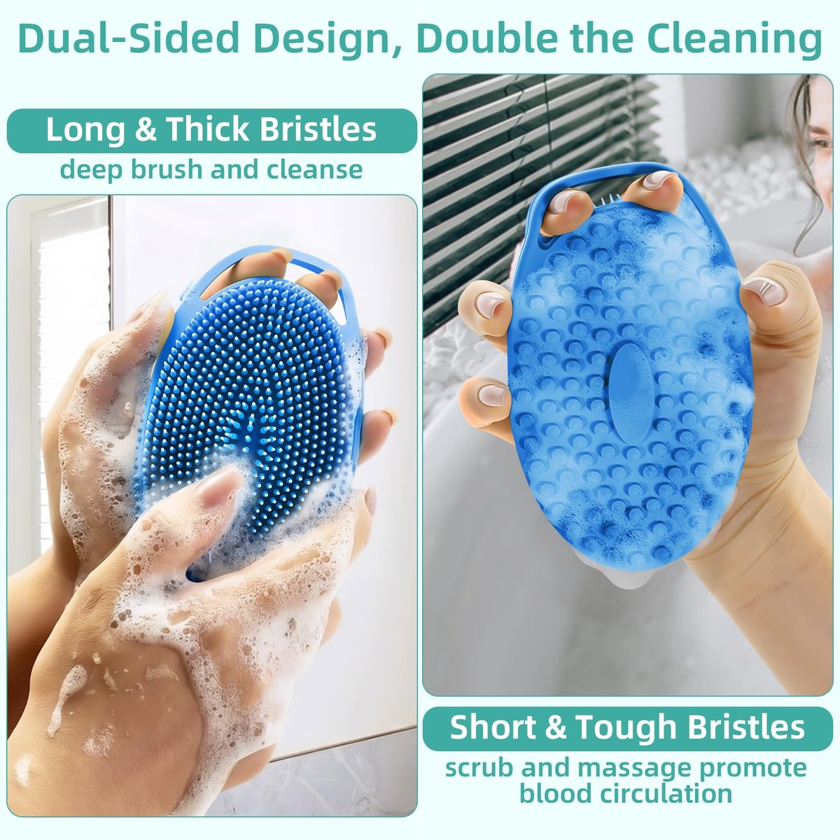 Double-Sided Silicone Body Scrubber 4 Pack – Soft Exfoliating Loofah for Men & Women, Quick Foaming Body Wash Scrubber with Hanging Handle (4 Colors) - görsel 5