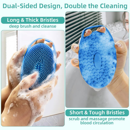 Double-Sided Silicone Body Scrubber 4 Pack – Soft Exfoliating Loofah for Men & Women, Quick Foaming Body Wash Scrubber with Hanging Handle (4 Colors)