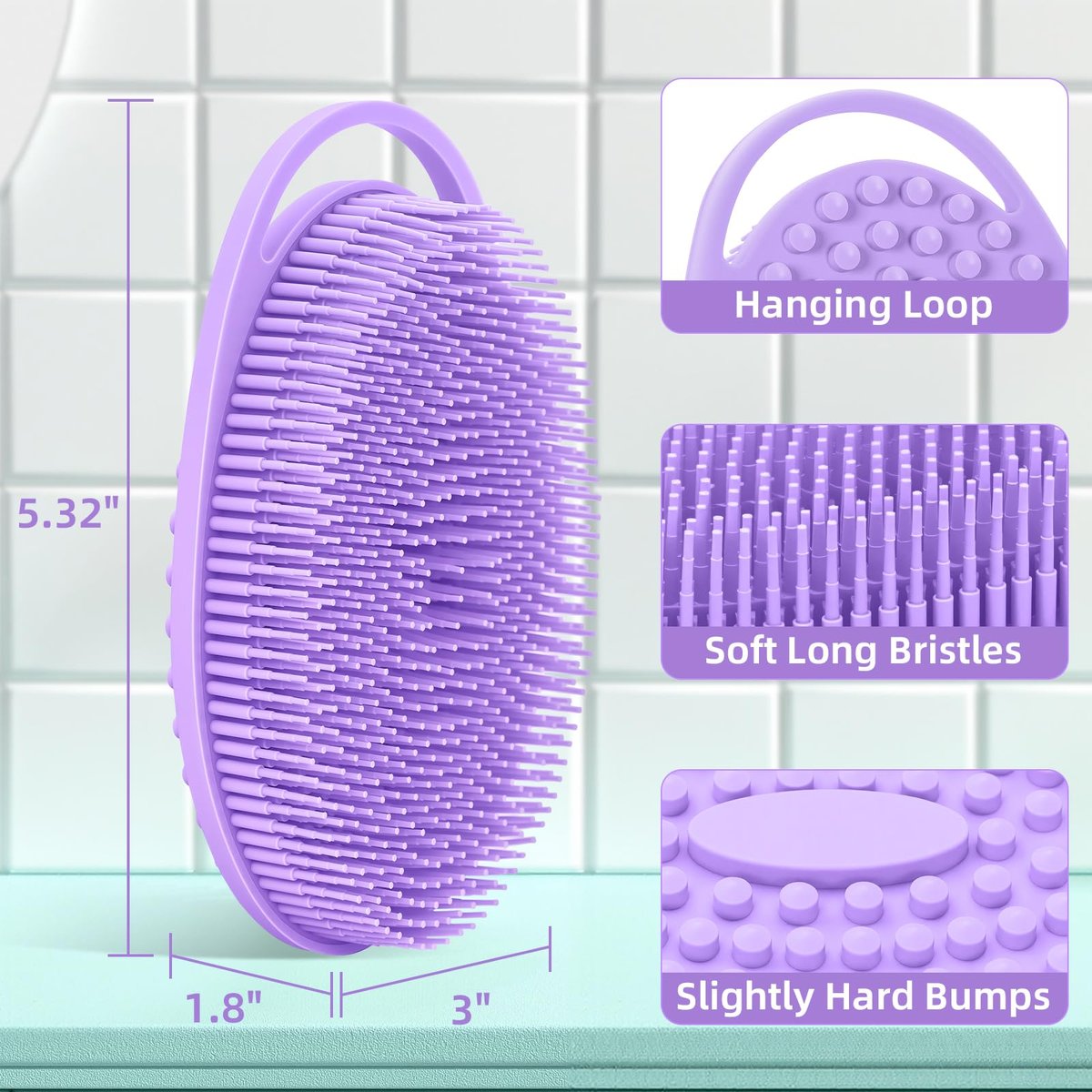 Double-Sided Silicone Body Scrubber 4 Pack – Soft Exfoliating Loofah for Men & Women, Quick Foaming Body Wash Scrubber with Hanging Handle (4 Colors) - görsel 9
