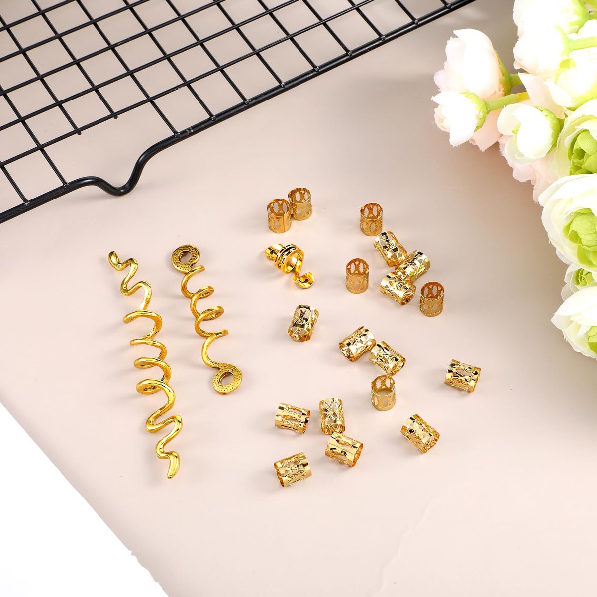 QFGasre 28-Piece Gold Hair Jewelry Set – Snake Hair Clips, Dreadlock Beads & Barrettes for Women, Braids Accessories, Valentines Day Gift - görsel 13