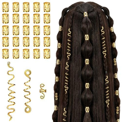 QFGasre 28-Piece Gold Hair Jewelry Set – Snake Hair Clips, Dreadlock Beads & Barrettes for Women, Braids Accessories, Valentines Day Gift