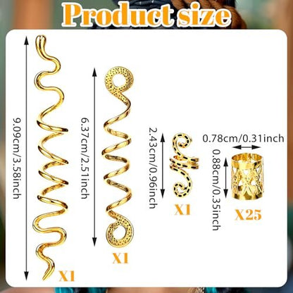 QFGasre 28-Piece Gold Hair Jewelry Set – Snake Hair Clips, Dreadlock Beads & Barrettes for Women, Braids Accessories, Valentines Day Gift
