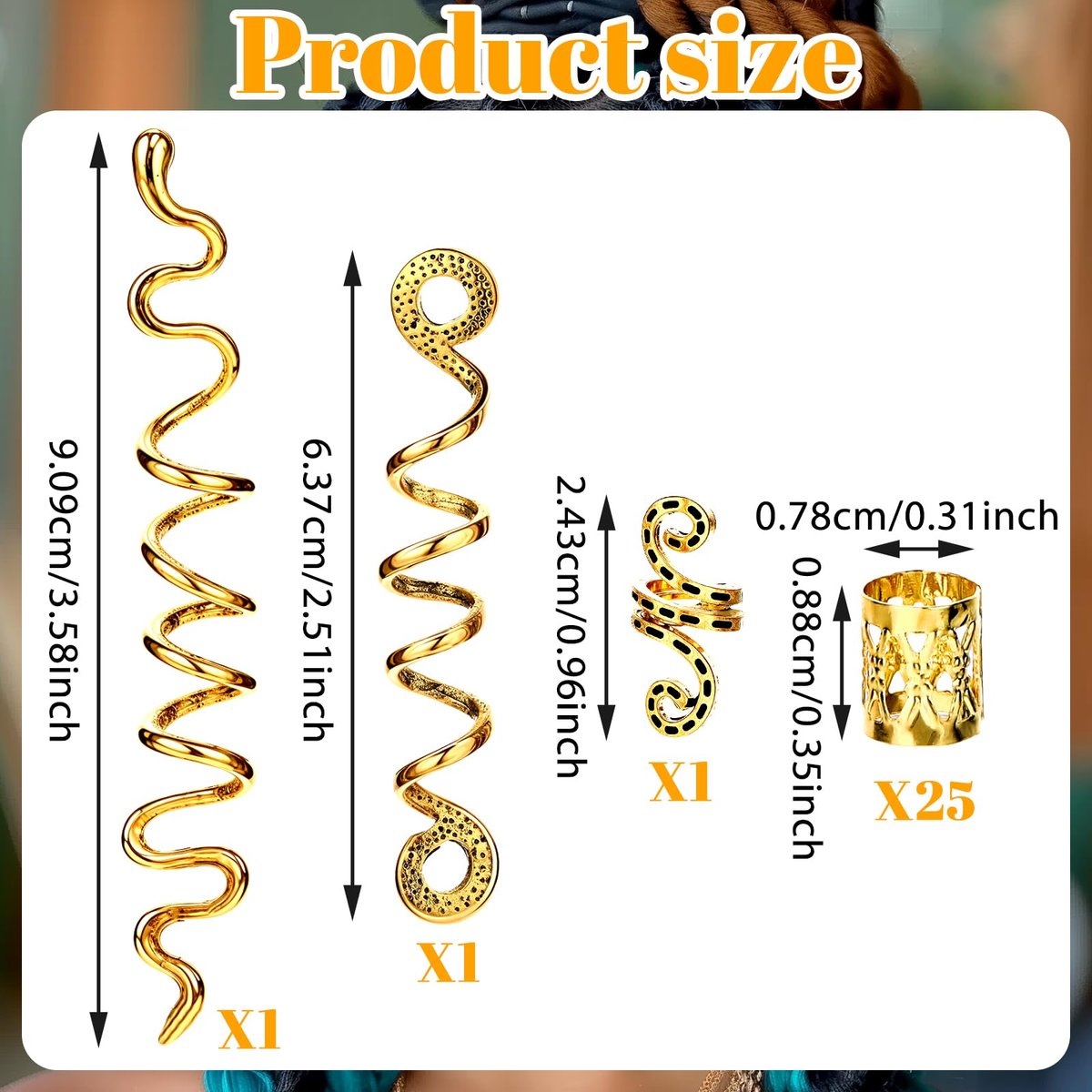 QFGasre 28-Piece Gold Hair Jewelry Set – Snake Hair Clips, Dreadlock Beads & Barrettes for Women, Braids Accessories, Valentines Day Gift - görsel 3