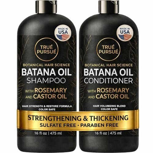 TRUÉ PURSUÉ Batana Oil Shampoo & Conditioner Set for Hair Growth Support – with Rosemary & Castor Oil – Sulfate-Free for Dry, Damaged & Thinning Hair – 16 fl oz Each Avelisse