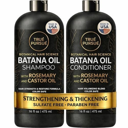 TRUÉ PURSUÉ Batana Oil Shampoo & Conditioner Set for Hair Growth Support – with Rosemary & Castor Oil – Sulfate-Free for Dry, Damaged & Thinning Hair – 16 fl oz Each Avelisse